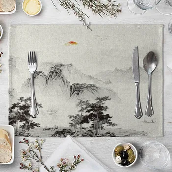 מפית על שולחן האוכל בד 30x40cm Tchinese בציר ההר ציור עבור מסיבת החתונה פסטיבל עיצוב הבית